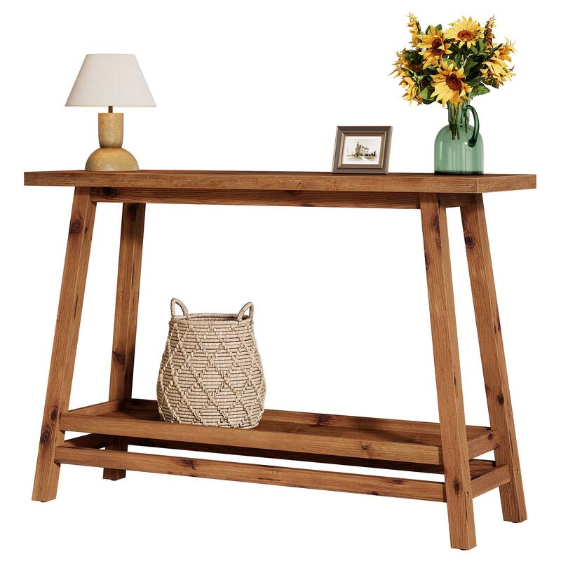 Solid Wood Entryway Table, Console Table with Storage Shelves, Behind Couch Sofa Table Hallway Foyer Accent Side Table