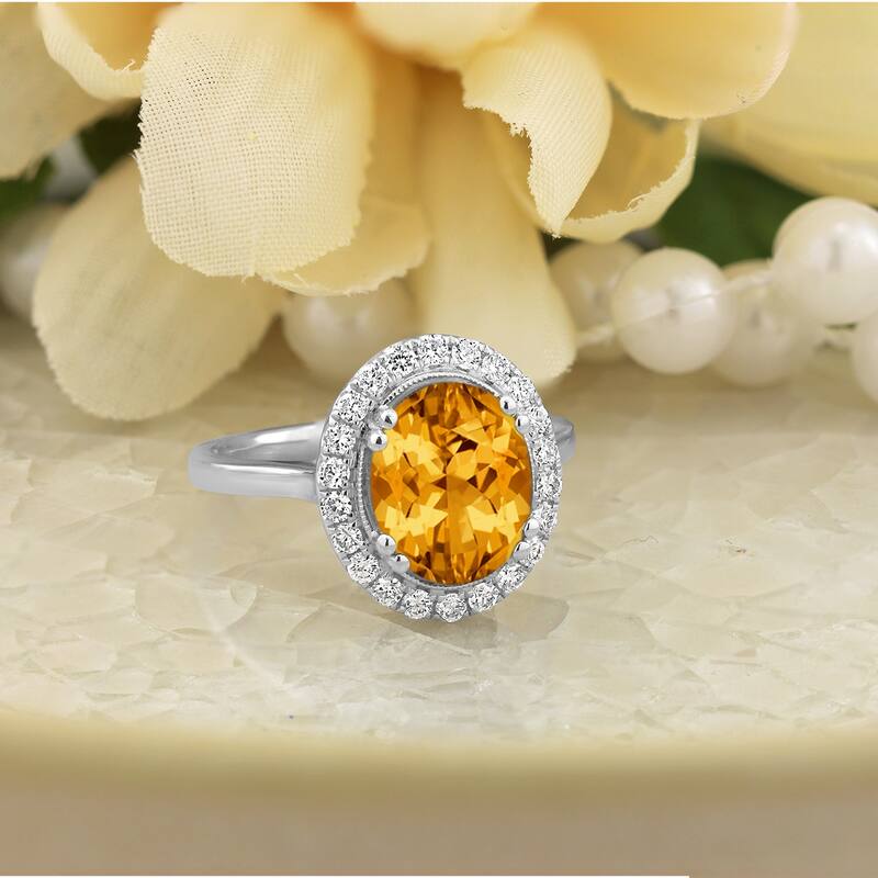 Auriya Vintage 2 5/8ct Oval Citrine and Halo Diamond Engagement Ring 1/3ctw 14k Gold