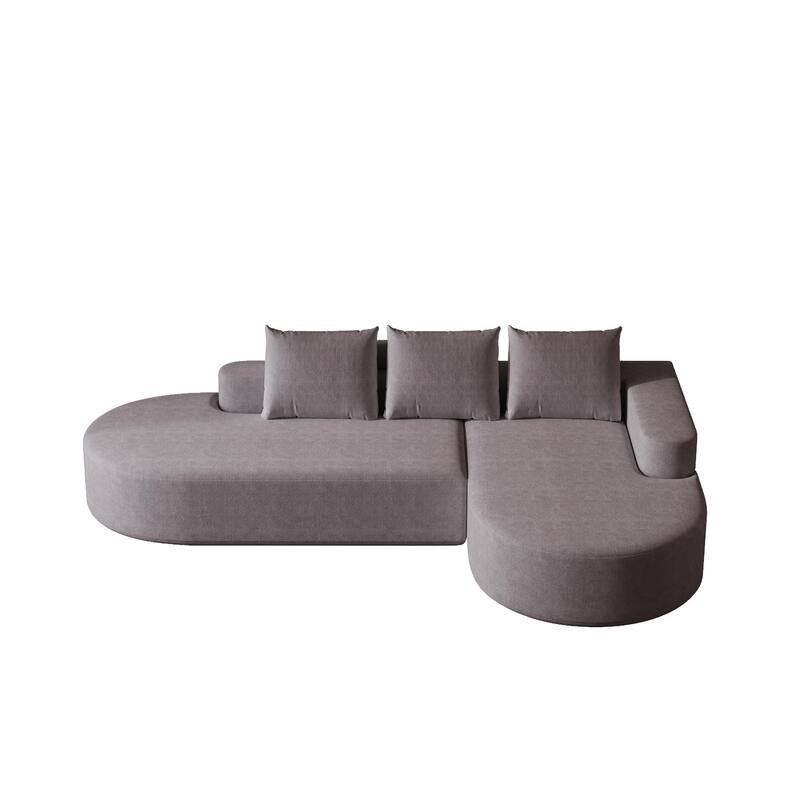 L Shaped Modular Curved Sectional Sofa, Chenille Upholstered 3 Seat Sofa, Corner Sofa with 3 Pillows for Living Room, Bedroom
