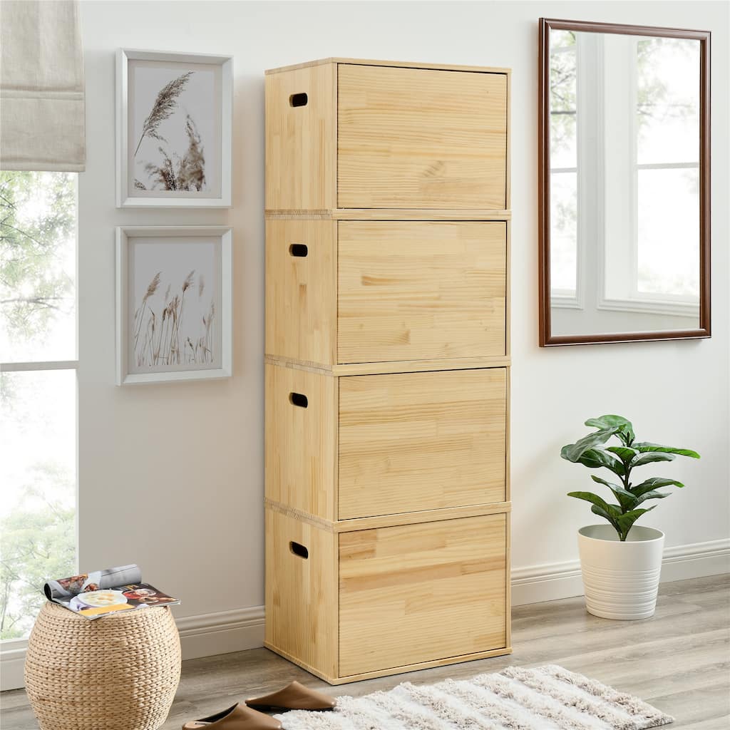 Single MUSEHOMEINC Wooden Storage Box: Front-Opening Organizer for Closet & Bedroom - 17" wide