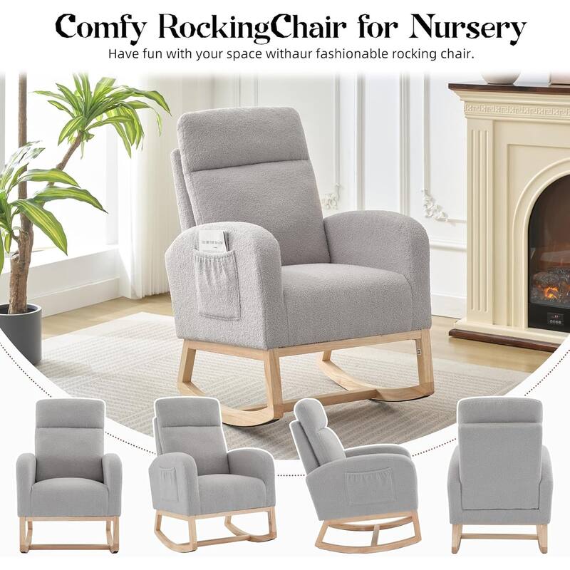 Rocking Glider Chair with Side Pockets for Living Room
