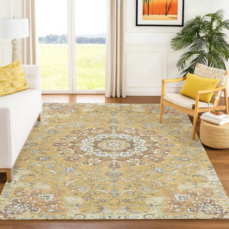 Machine Washable Indoor/ Outdoor Traditional Awaka Chantille Rug