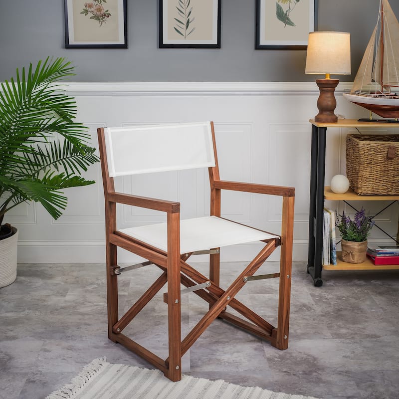Teak Director Chair with Batyline Fabric - White Batyline Fabric