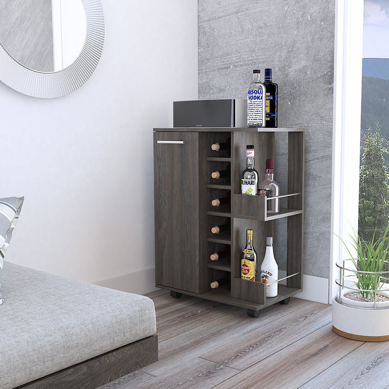 Rolling Bar Cart with Wine Rack and Storage Cabinet on Wheels for Home - 23.7 x 14.8” x 32.4”