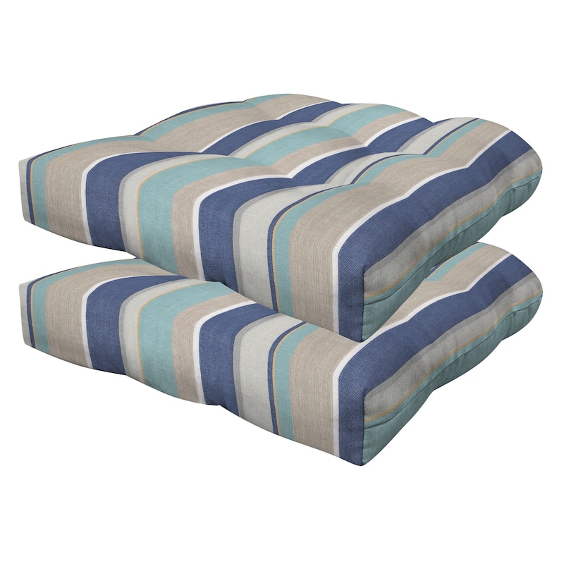 Contoured Tufted Dining Seat Cushion (2-Pack) - Stripe Blue & Beige
