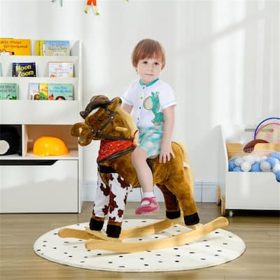 Plush Kids Rocking Horse with Realistic Sounds Saddle and Velvet Seat for Ages 3 to 8 Years - 30.75" L x 11" W x 26.75" H