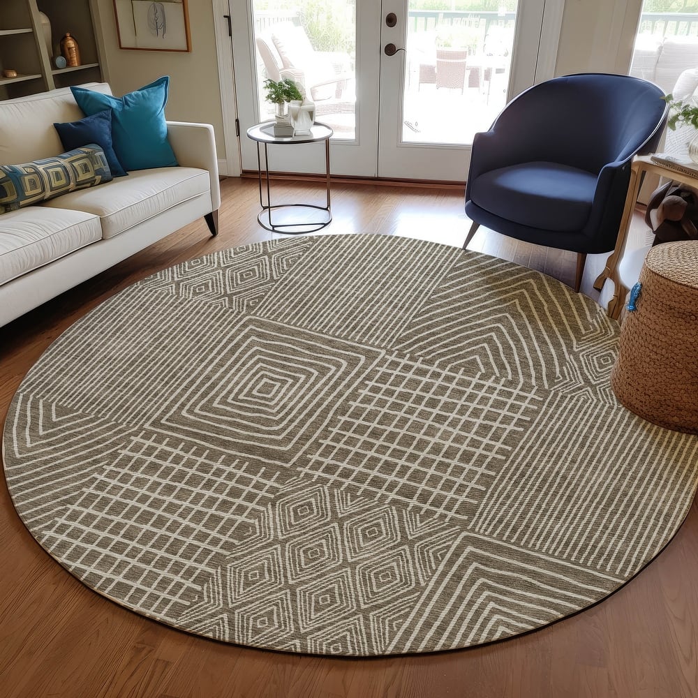 Machine Washable Indoor/ Outdoor Geo Patchwork Chantille Rug
