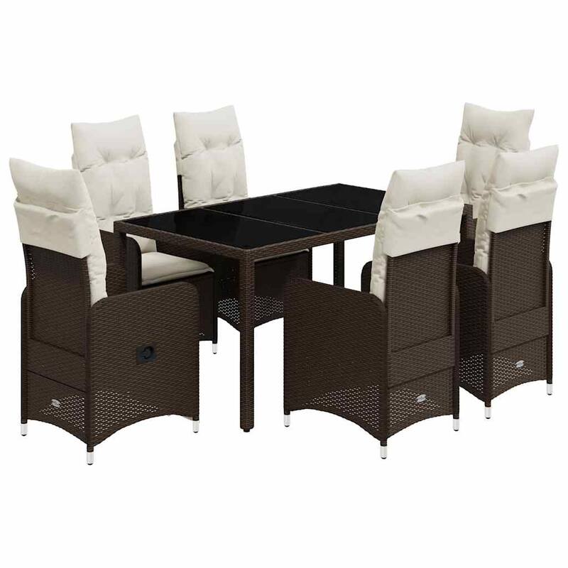 vidaXL Patio Bistro Set with Cushions Outdoor Table and Chairs Brown Poly Rattan - 59.1 x 35.4 x 29.5"