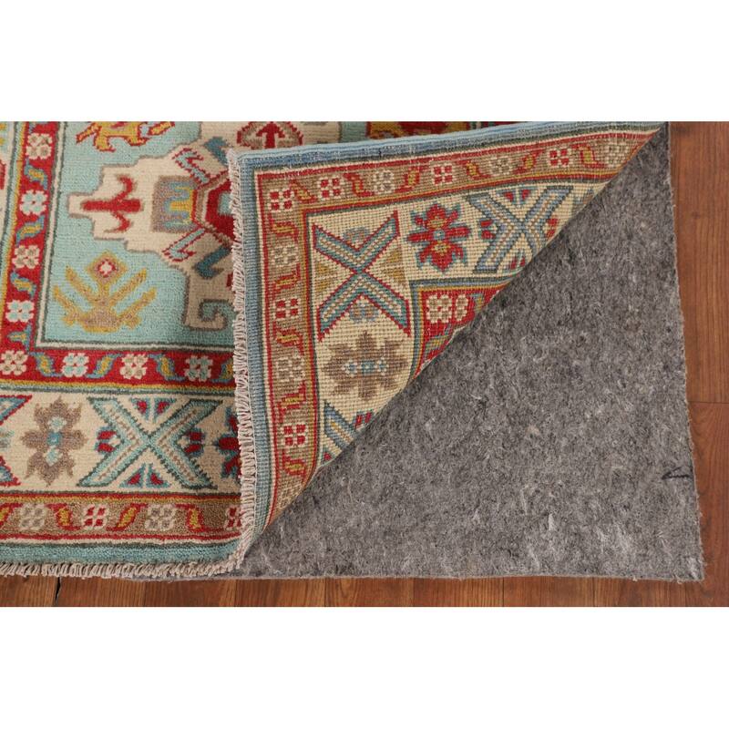 Turquoise Blue Kazak Oriental Accent Rug Hand-Knotted Wool Carpet - 2'9" x 3'11"