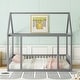 preview thumbnail 23 of 28, Floor Wooden Bed with House Roof Frame and Safety Guardrails