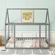 preview thumbnail 2 of 13, Full Size Floor Wooden House Bed with House Roof Frame and Safety Guardrails