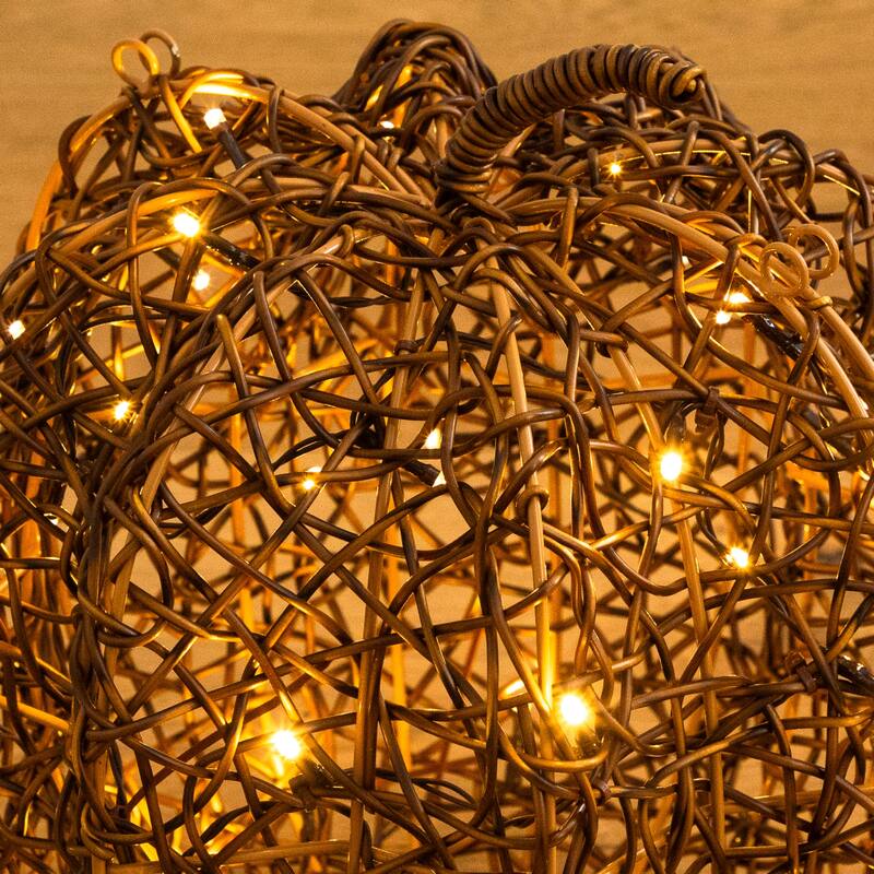 12-in Pre-Lit Autumn Rattan Fall Pumpkin with 40 LED Lights