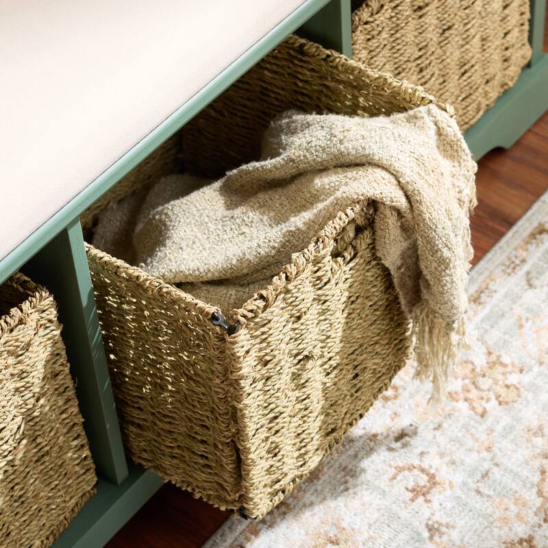 SAFAVIEH Eola Grey/ White Storage Bench - 47" x 16.1" x 19.9" - 47"W x 16"D x 20"H