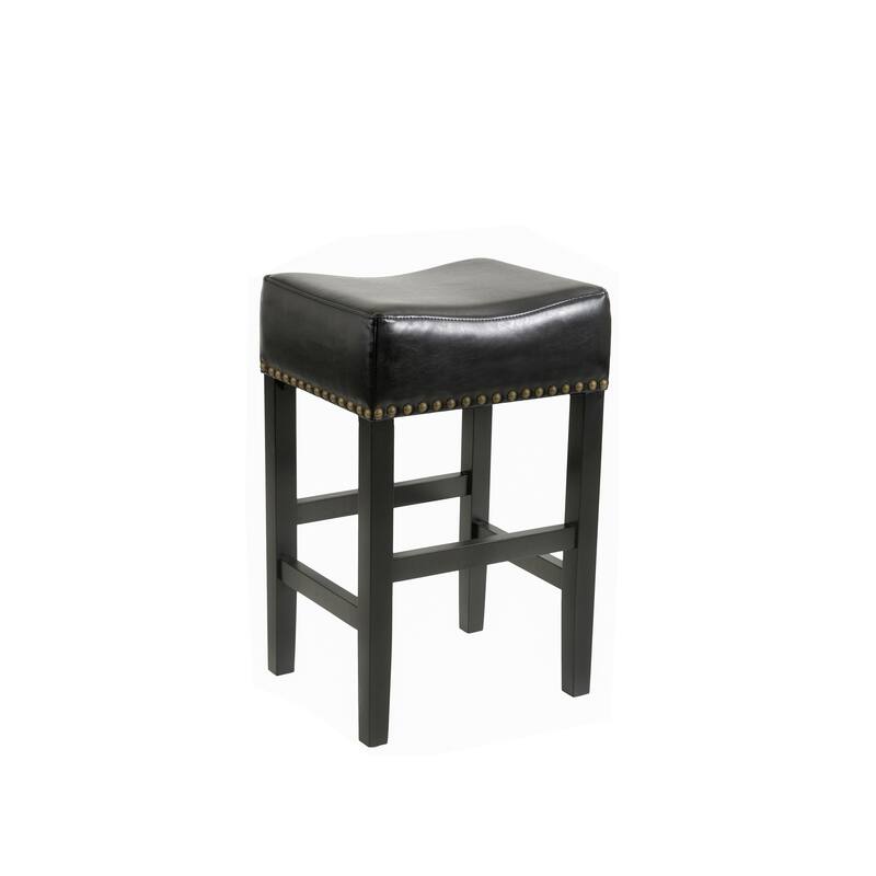 Modern Upholstered Bonded Leather Backless Bar Stools With Padded Saddle Seat, Set of Two