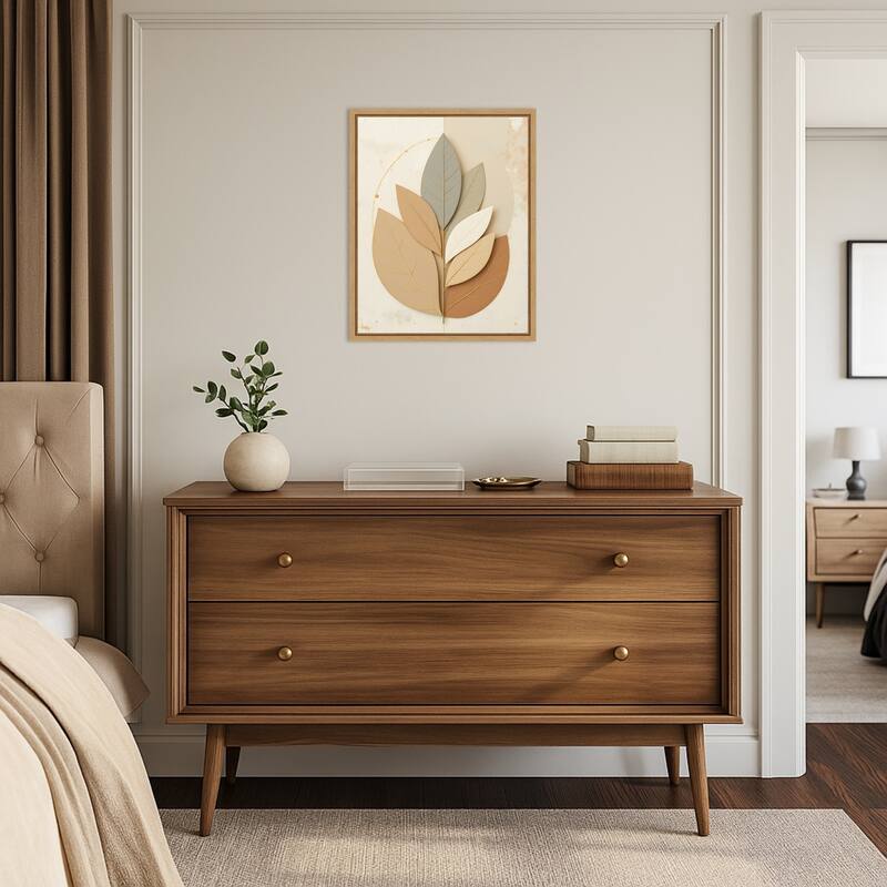 Neutral Leaves by Kintsugi99 Framed Canvas Wall Art Print