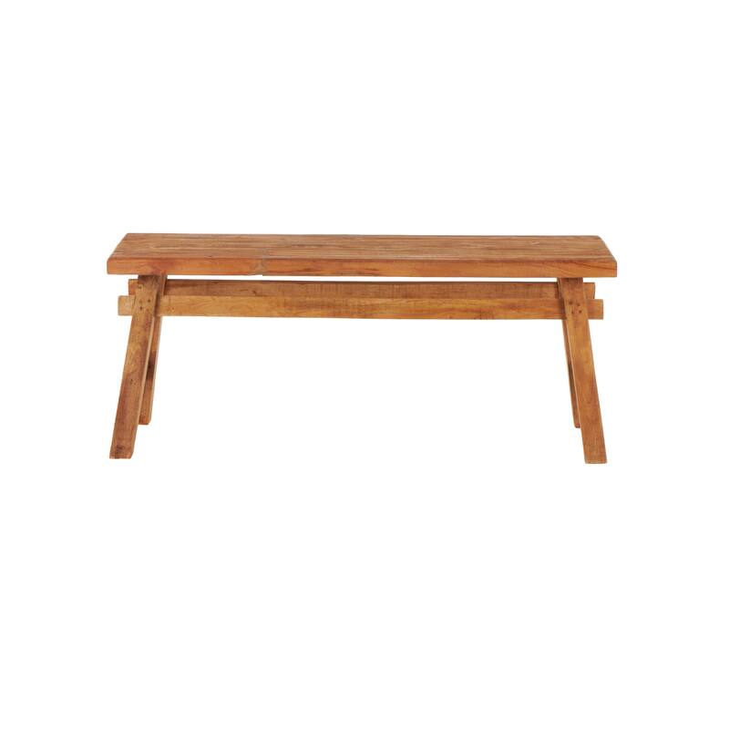 Reclaimed Wood Handmade Bench with Natural Finish and High Trestle Legs - Brown - Roche River Decor - 14"Wx47"Lx19"H