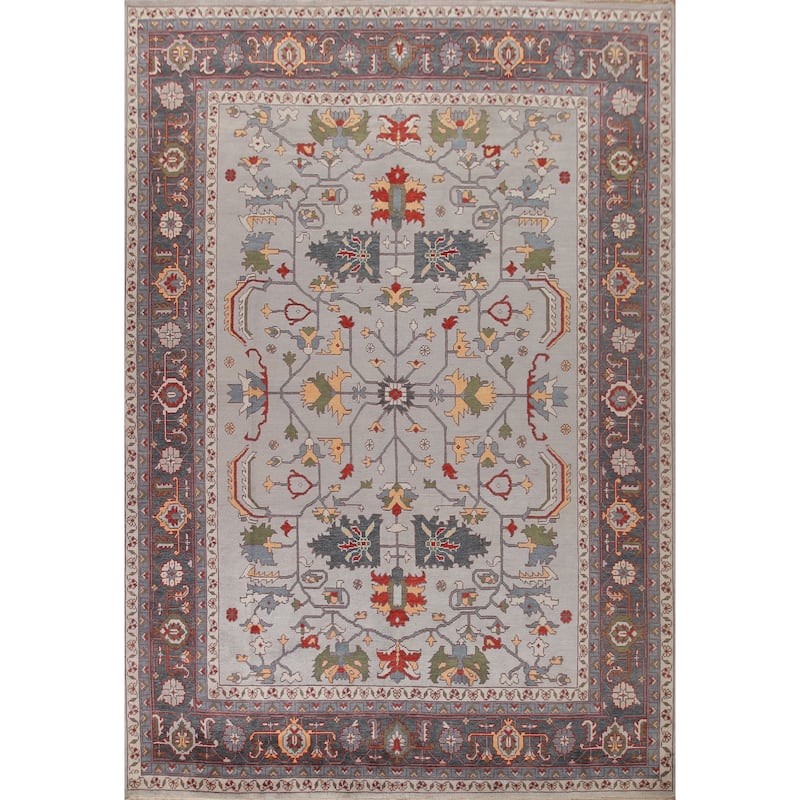 Gray Oushak Large Oriental Rug Hand-Knotted Wool Carpet - 11'10"x 14'10"
