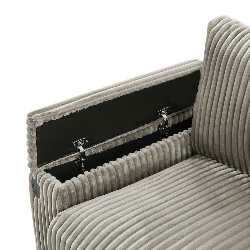 133" Corduroy 4-Seater Sofa with USB Ports, Hidden Storage Arms & Flip-Top Cup Holders
