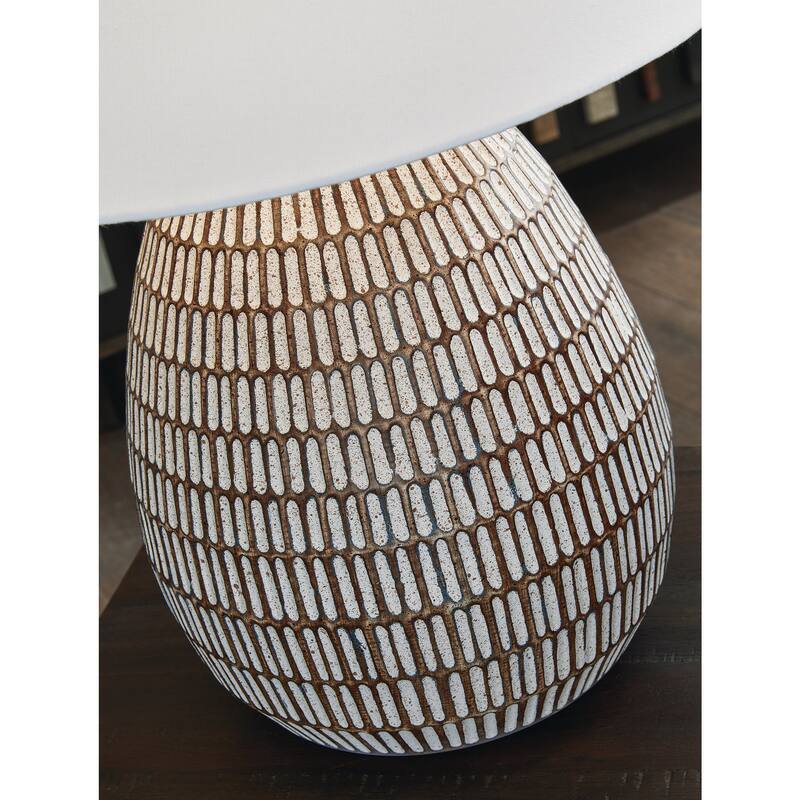 Signature Design by Ashley Darrich Beige/White Table Lamp - 18.25" W x 18.25" D x 28.25" H