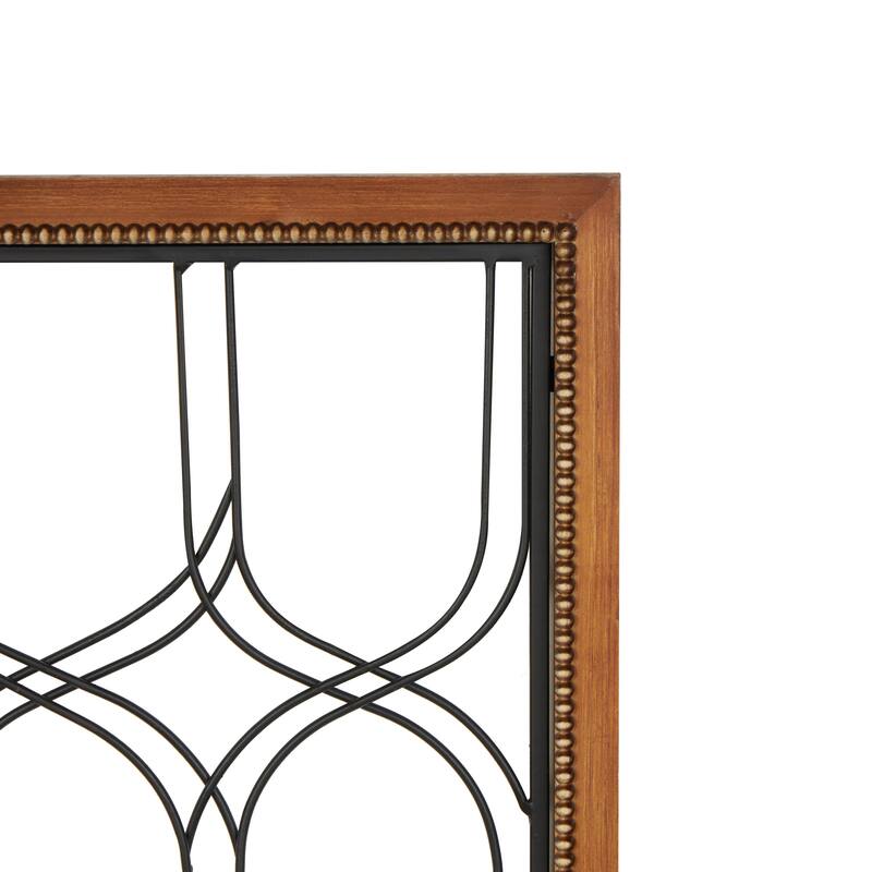 Metal Geometric Wire Cutout Home Wall Decor with Beaded Accents and Brown Wood Frames - Set of 2 Black - Roche River Decor