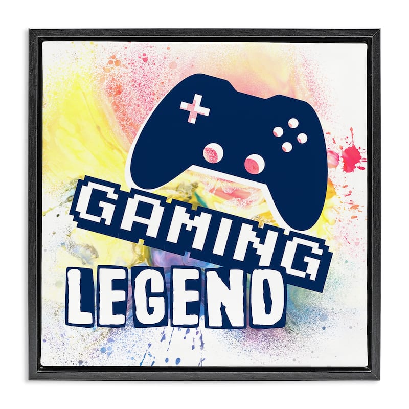 Stupell Gaming Legend Modern Splatter Framed Floater Canvas Wall Art Design By Marcus Prime - 25 x 25 - Black
