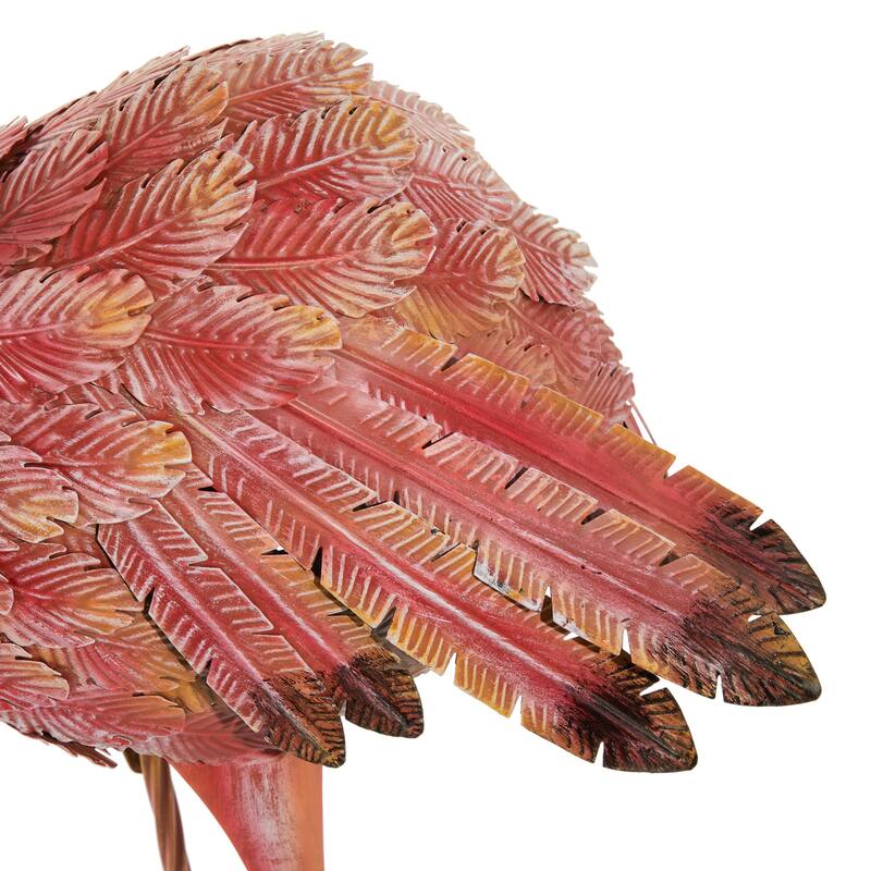 Metal Flamingo Indoor Outdoor Standing Decorative Garden Sculpture with Yellow Accents - Set of 2 Pink - Roche River Decor