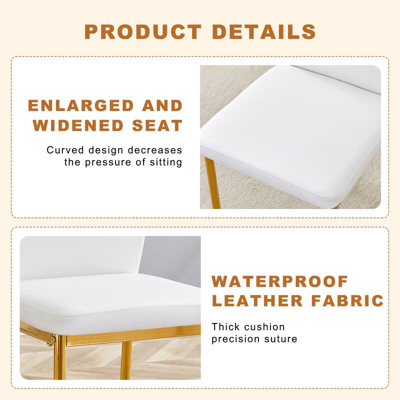 Table and chair set.A 35" Transparent Tempered Glass Round Dining Table-Gold Metal Bracket and Base.Paired with 4 WHITE