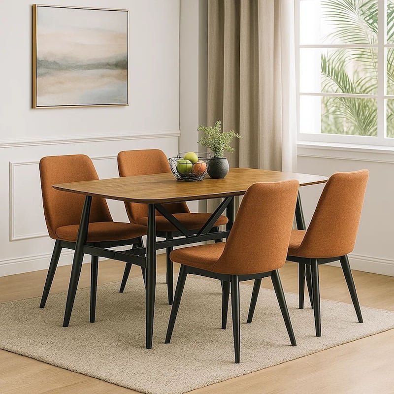 Riera 72 Inch Two Tone Dining Table, Brown Plank Top, Black Trestle Base