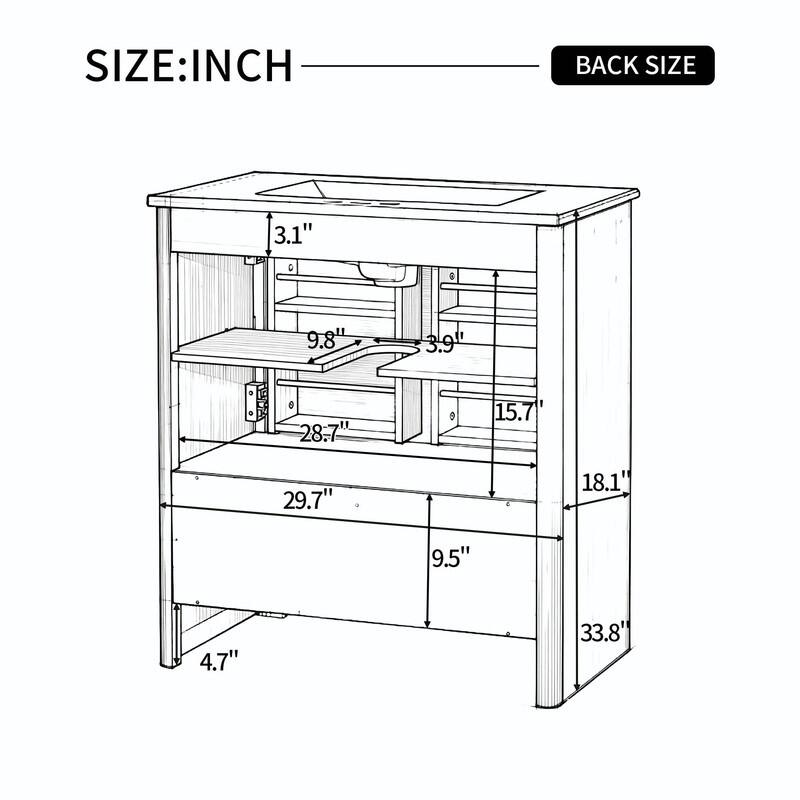 30 Inch Modern Bathroom Vanity with Ceramic Sink, Natural Wood Grain Cabinet, Solid Wood Frame