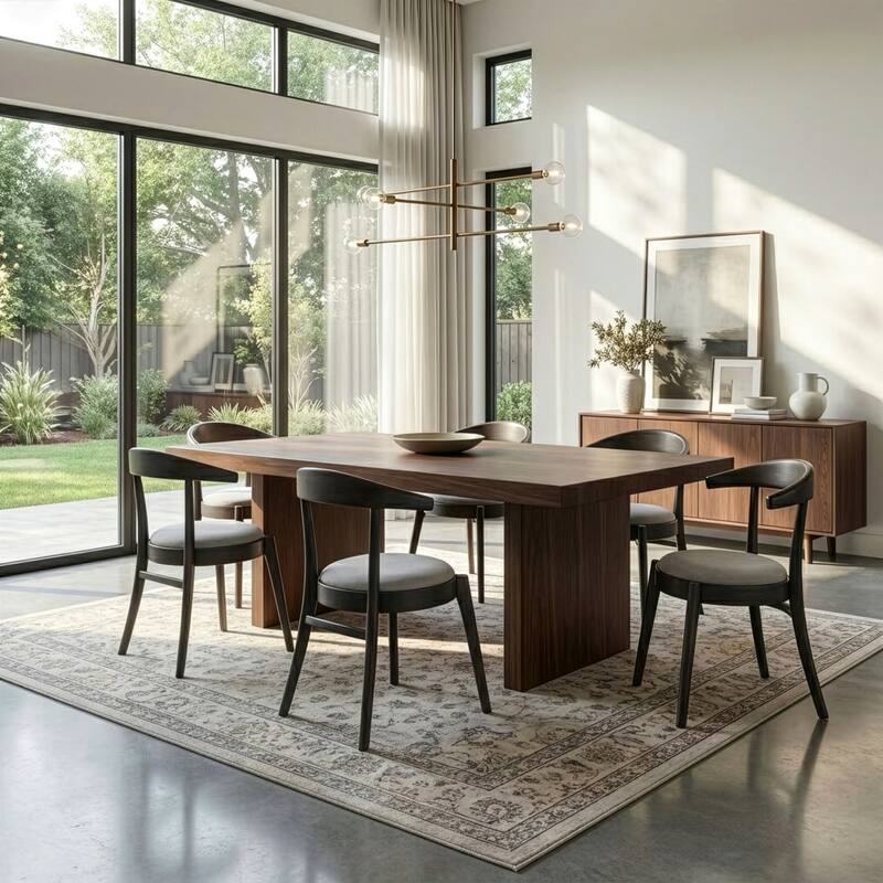 Set of 2 Audra Retro Modern Black Wood Round Chair with Curved Back