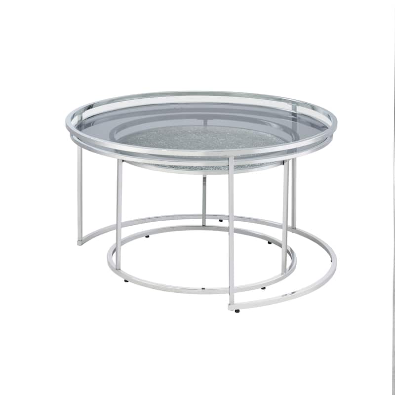 Ensigne Glam Chrome Glass Top 2-Piece Nesting Tables Set by Furniture of America