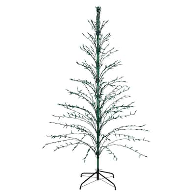 6' Green Cascade Twig Tree Christmas Outdoor Decor Green Lights