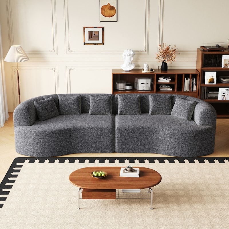 106.3" Chenille Curved Sectional Bone-Free Cloud Sofa with 6 Pillows - Grey