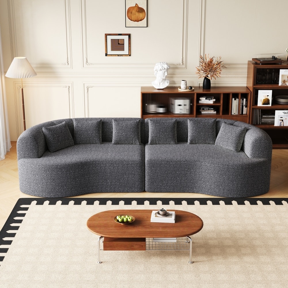 106.3" Chenille Curved Sectional Bone-Free Cloud Sofa with 6 Pillows