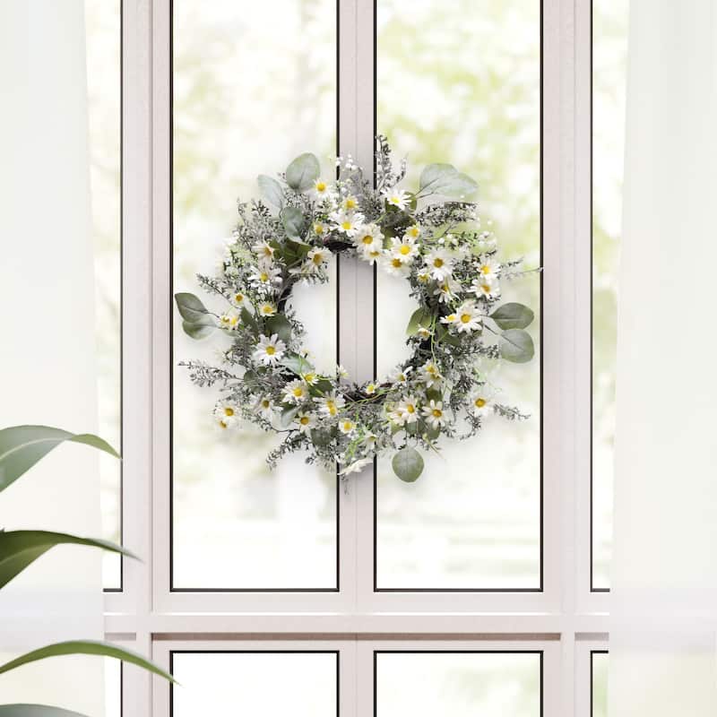 Daisy Floral Artificial Spring Wreath - 24" - White