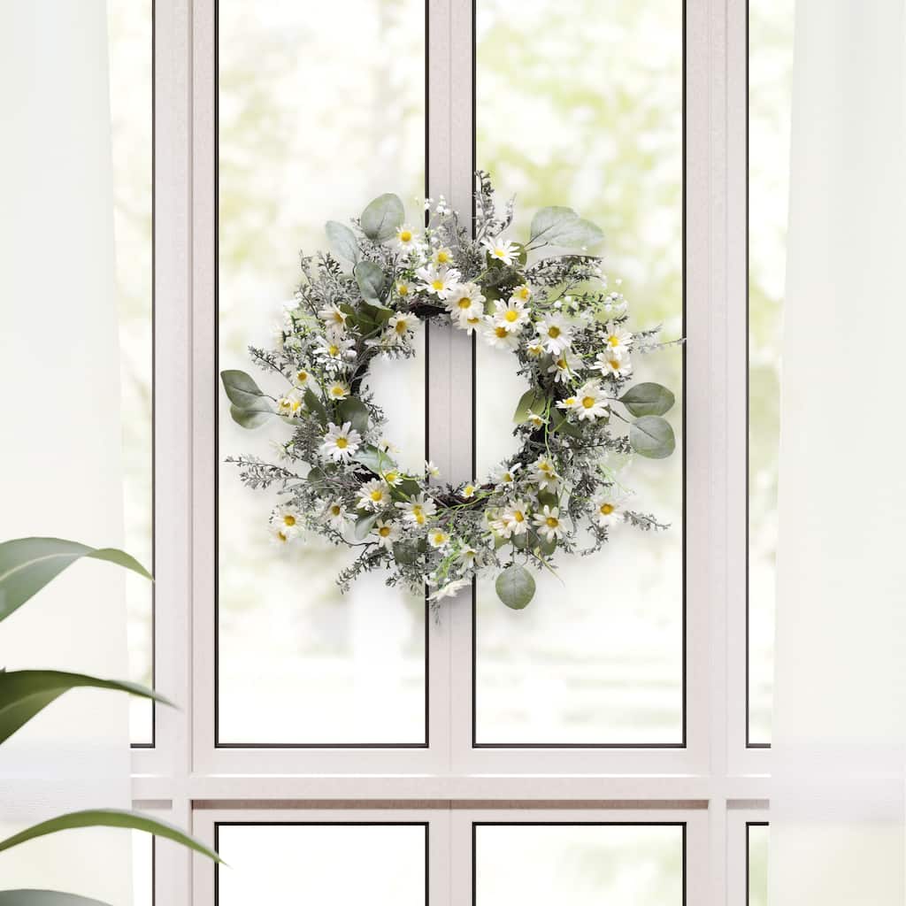 Daisy Floral Artificial Spring Wreath - 24" - White