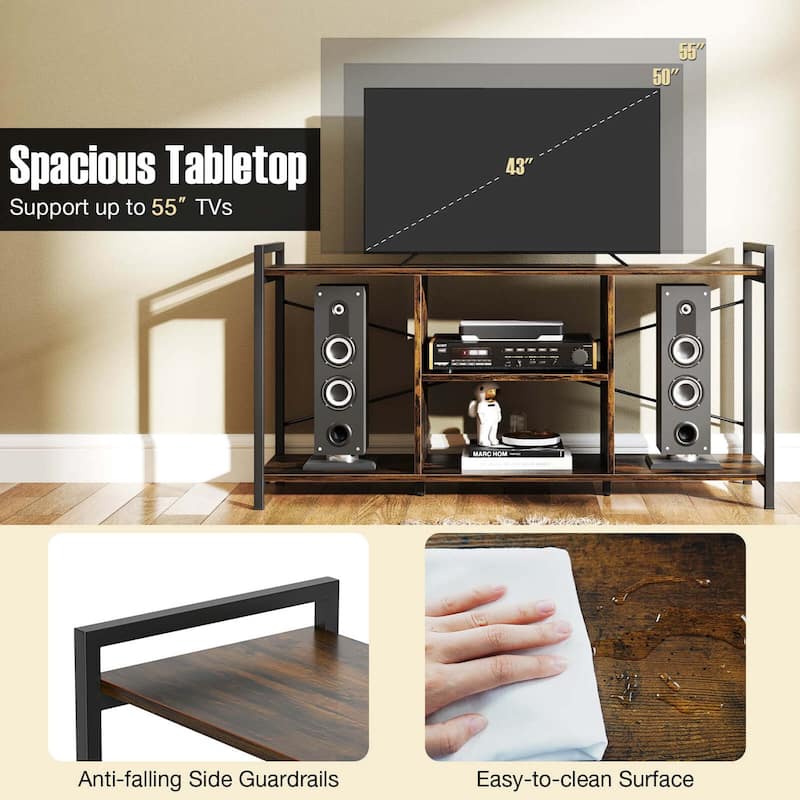 Costway 3-tier TV Stand for 55" TVs with 4 Open Shelves Heavy-duty - See Details