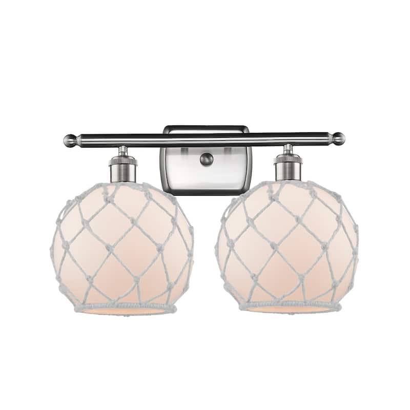 Innovations Lighting Farmhouse Rope 2 Light 16" Wide Bathroom Vanity - Brushed Satin Nickel / White
