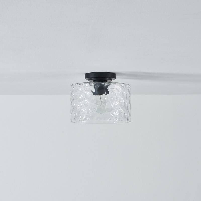 KAWOTI 1-Light Flush Mount with Hammered Glass Shade - W9.8" x H7.8" x D9.8"