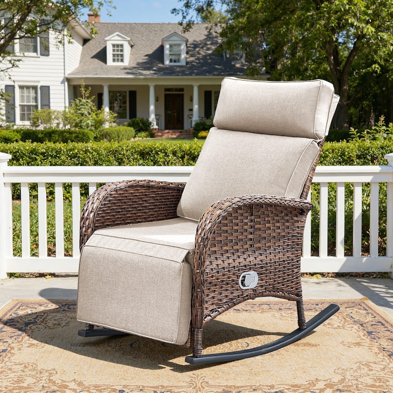 Meyreso Wicker Rocking Reclining Chaise Lounge with Adjustable Backrest & Footrest