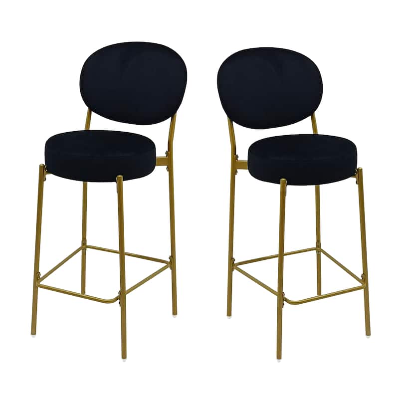 GDFStudio - Lunara Modern Velvet Upholstered Bar Height Bar Stool with Gold Metal Legs, Backrest & Footrest, Set of 2 - 41.34"H