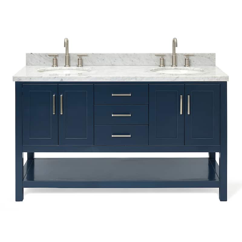 Ariel S061DCWOVO Magnolia 60" Free Standing Single Basin Vanity Set - Midnight Blue / Carrara White Top - Painted