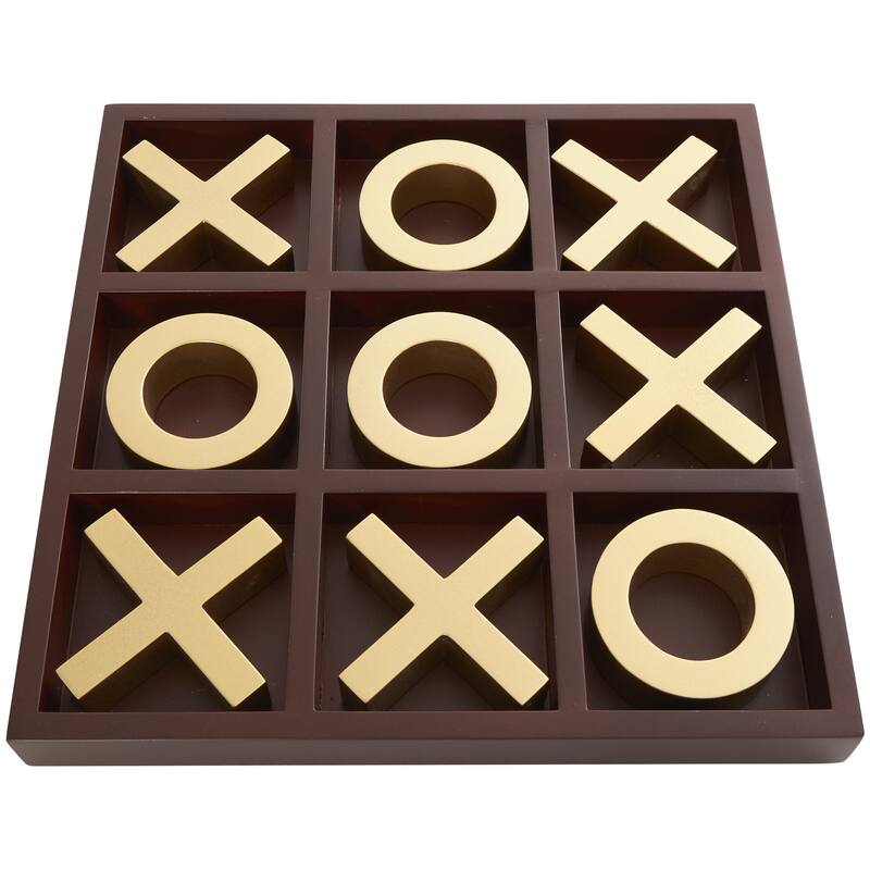 Wooden Tic Tac Toe Game Set with Gold X and O Pieces - Brown - Roche River Decor