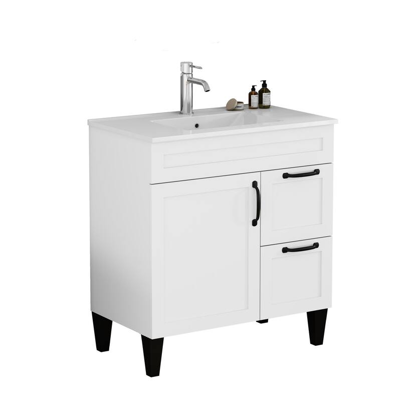 36" Bathroom Vanity with Ceramic Sink - Soft-Close Drawers, Solid Wood Frame, Multi-Organizer Storage