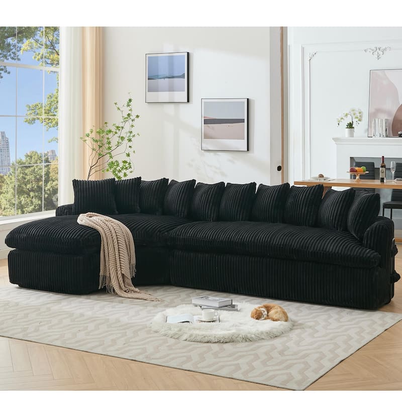 Modern L-Shaped Corduroy 4-Seat Modular Sectional Sofa with Curved Design and Back Cushions for Living Room