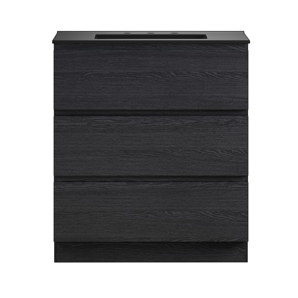 Liberte 30" Freestanding Bathroom Vanity In Black Oak With Black 3-Hole Widespread Sink Top - 30