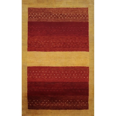Hand Knotted Oriental 100% Wool Carpet Modern Geometric Red Gabbeh Area Rug - 6' 6'' X 4' 6''