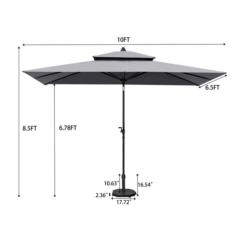10 x 6.5 FT Double Top Patio Market Umbrella with Weighted Base with Wheels