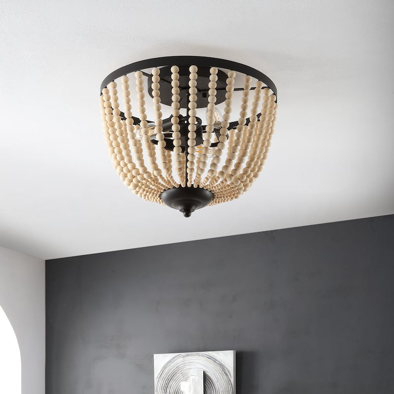 SAFAVIEH Lighting Dorlinde Flush Mount - 15" W x 15" D x 12" H - Black/Brown - 15Wx15Dx12H