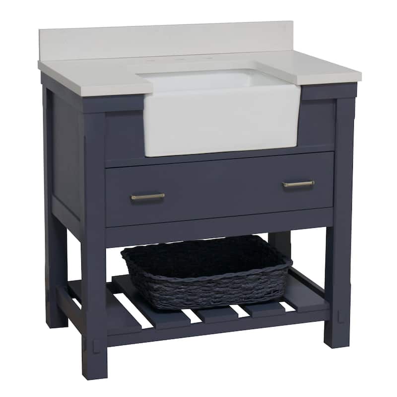 KitchenBathCollection Charlotte 36" Farmhouse Bathroom Vanity with Quartz Top